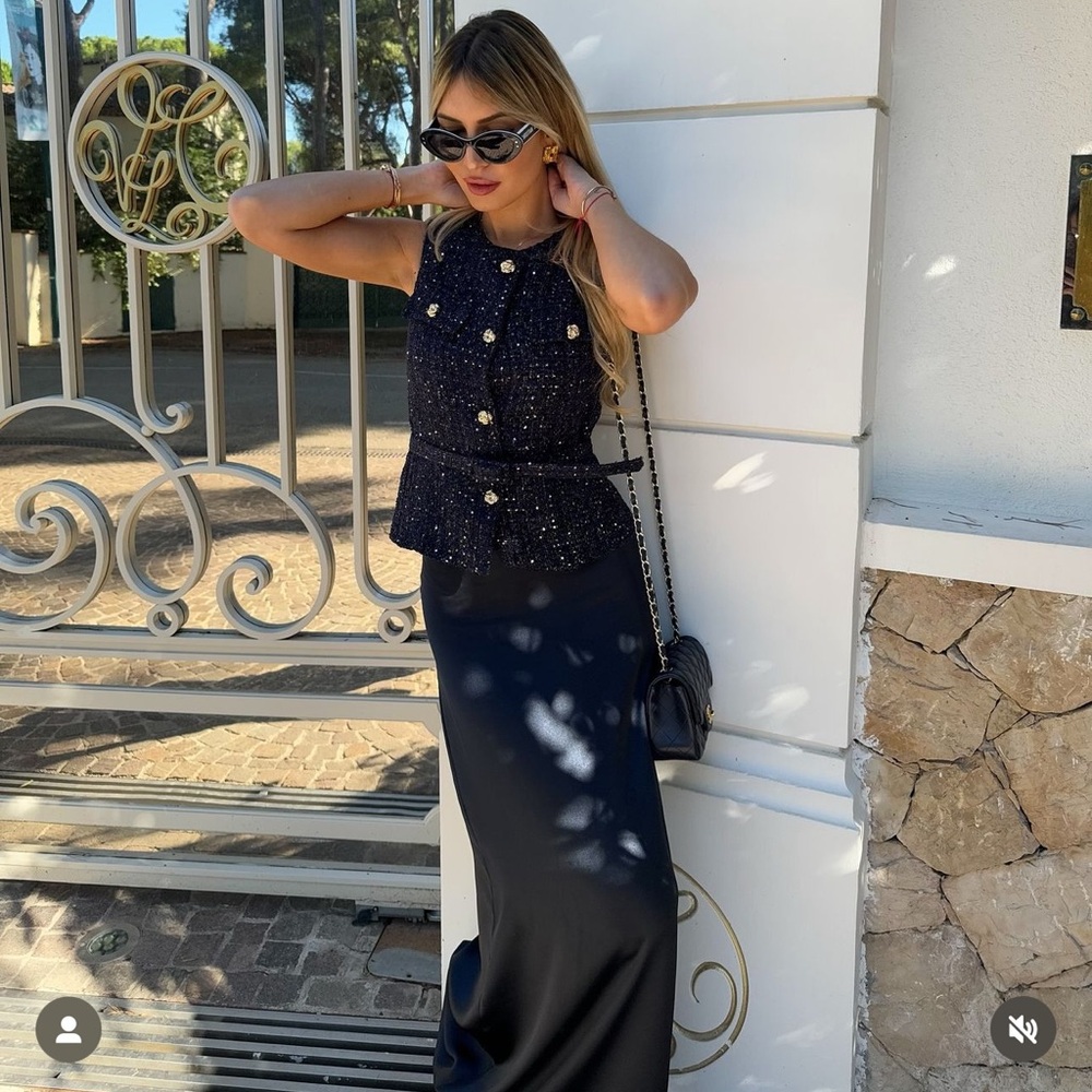 ZARA BELTED SEQUIN STRUCTURED VEST